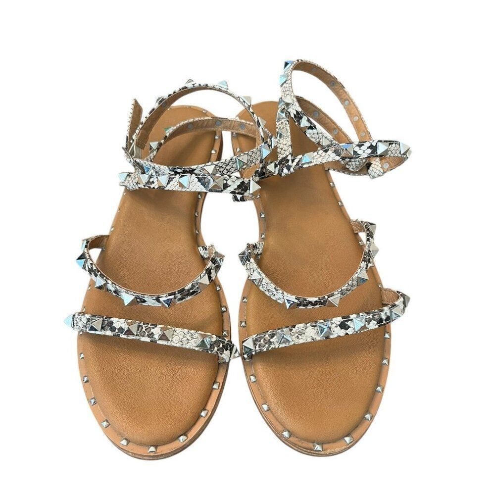 Nicole Miller Ladies Size 9 Ankle Strappy Gladiator Sandals Studded Snakeskin